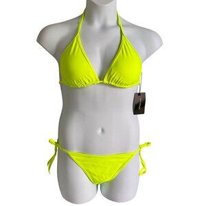 Suvimuga Neon Yellow Bikini Set Halter Top Side Tie Bottoms Women's XL NEW NWT
